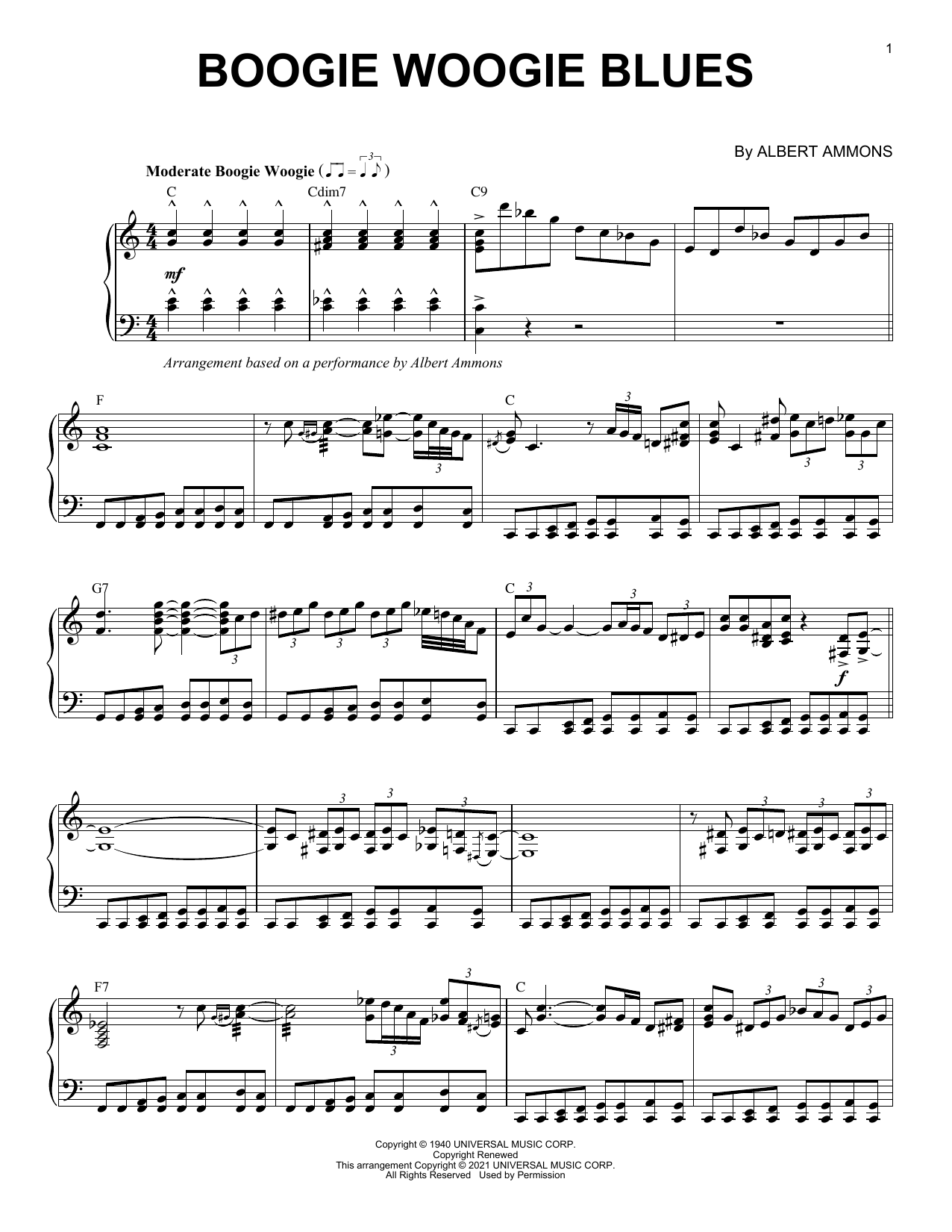 Albert Ammons Boogie Woogie Blues (arr. Brent Edstrom) sheet music notes and chords. Download Printable PDF.