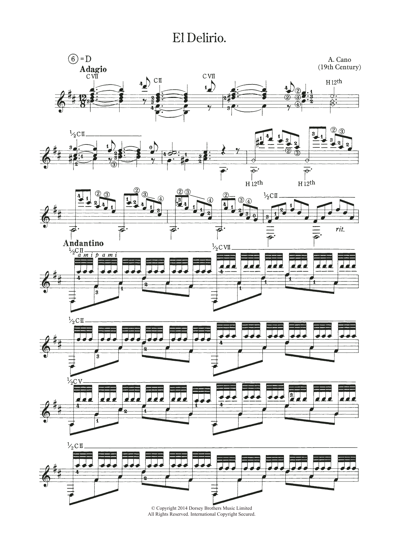 A. Cano El Delirio sheet music notes and chords. Download Printable PDF.