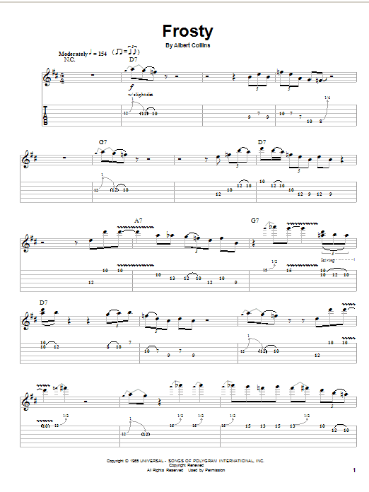 Albert Collins Frosty sheet music notes and chords. Download Printable PDF.