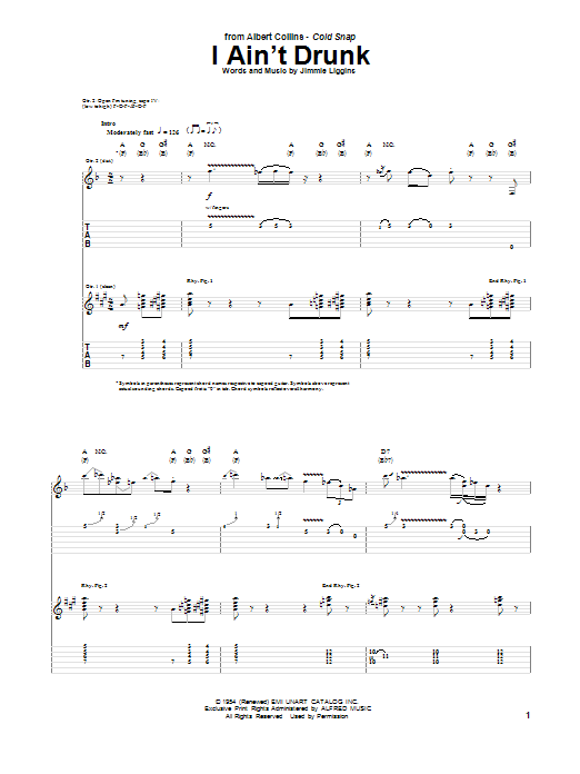 Albert Collins I Ain't Drunk sheet music notes and chords. Download Printable PDF.