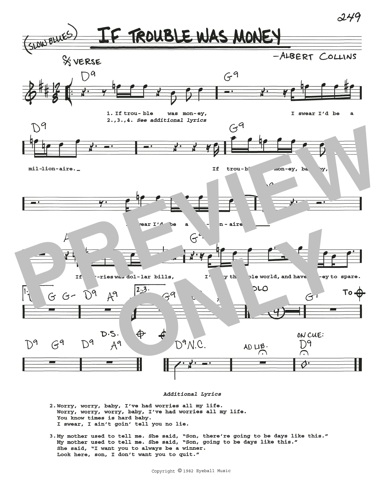 Learn to play Albert Collins If Trouble Was Money sheet music for Real Book – Melody, Lyrics & Chords in minutes. Price: 5.9900$ Albert Collins If Trouble Was Money sheet music notes and chords arranged for Real Book – Melody, Lyrics & Chords