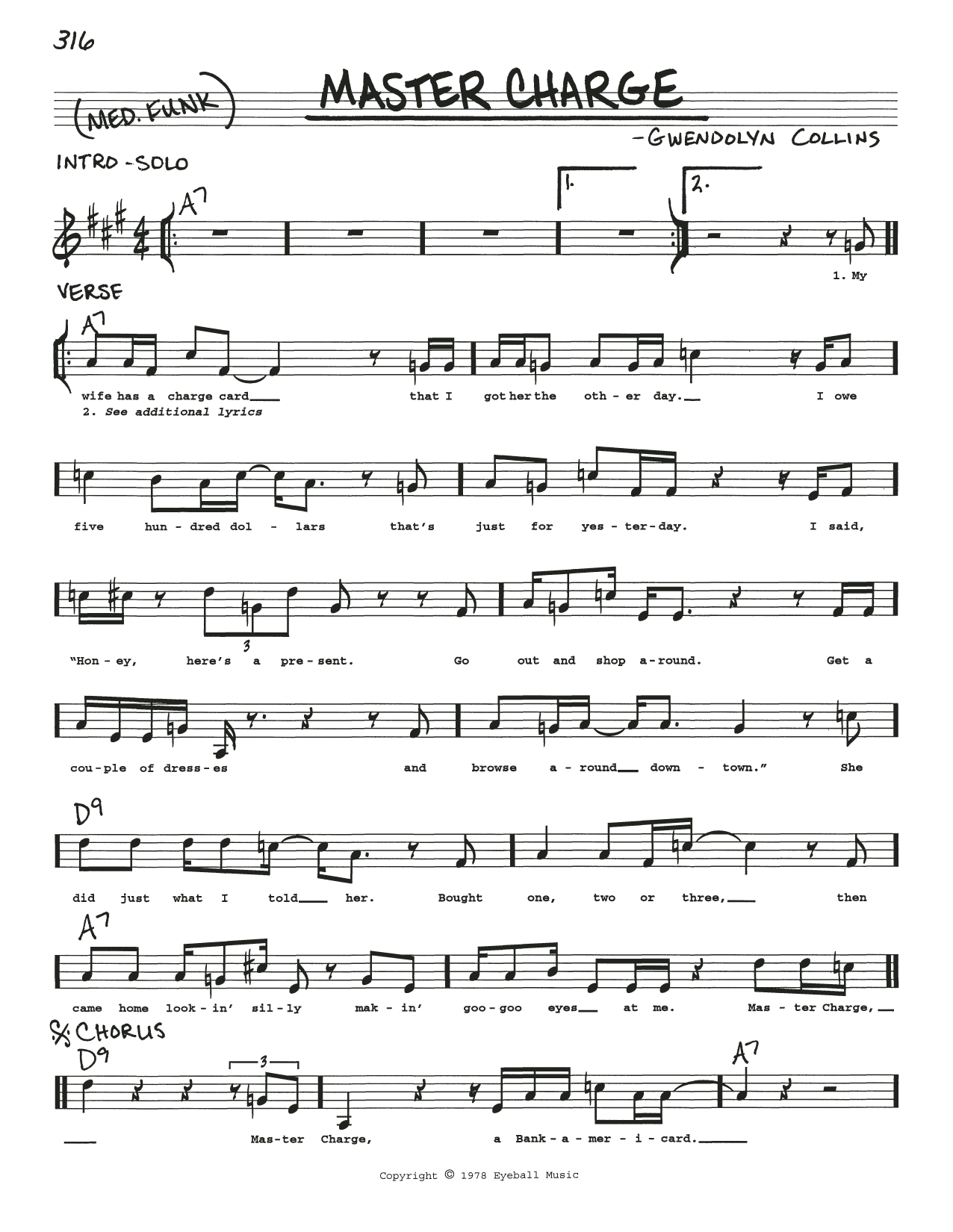 Learn to play Albert Collins Master Charge sheet music for Real Book – Melody, Lyrics & Chords in minutes. Price: 5.9900$ Albert Collins Master Charge sheet music notes and chords arranged for Real Book – Melody, Lyrics & Chords