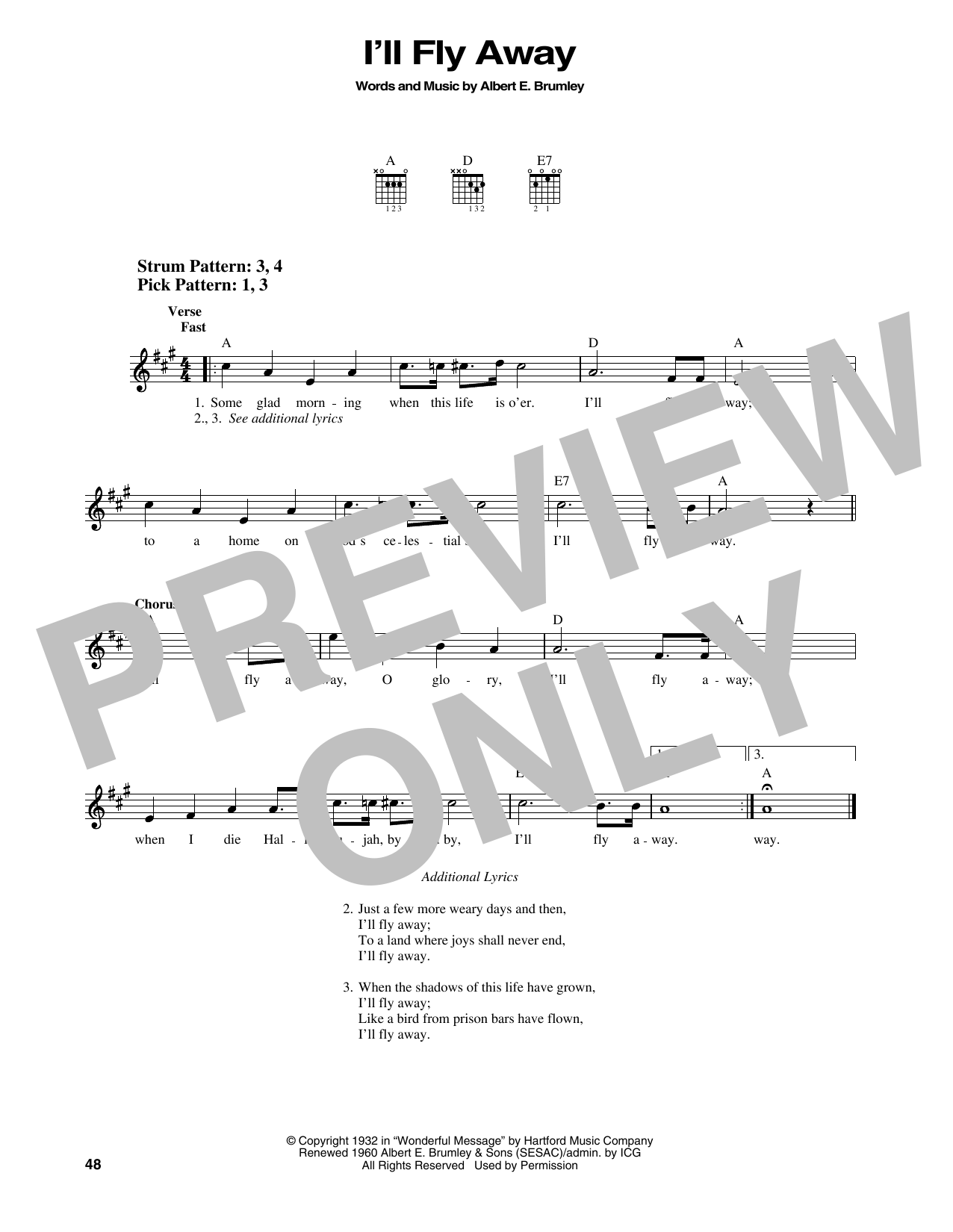 Albert E. Brumley I'll Fly Away (arr. Fred Sokolow) sheet music notes and chords. Download Printable PDF.