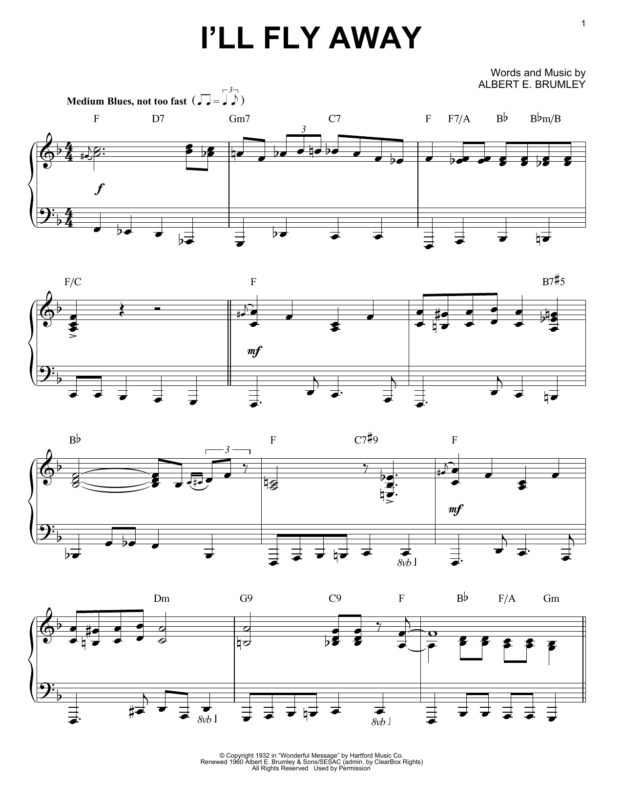 Albert E. Brumley I'll Fly Away [Jazz version] (arr. Brent Edstrom) sheet music notes and chords. Download Printable PDF.