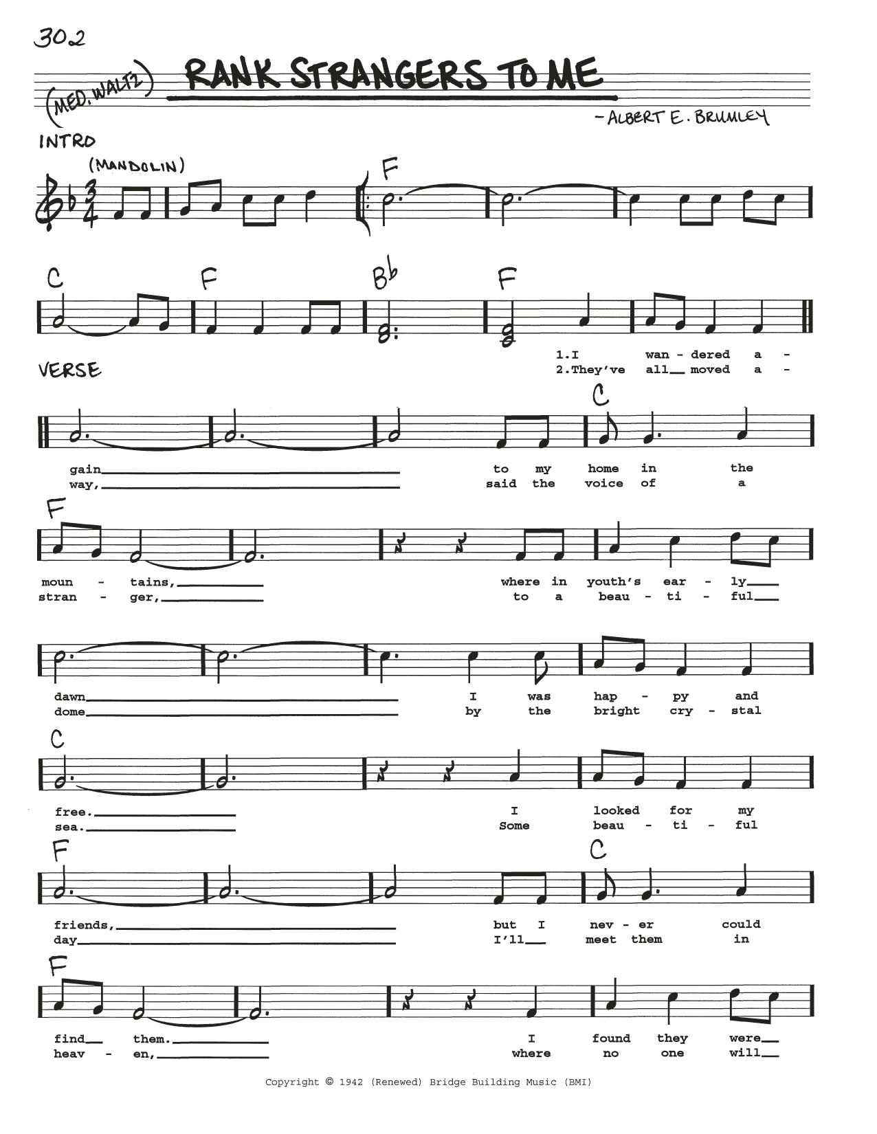 Albert E. Brumley Rank Strangers To Me sheet music notes and chords. Download Printable PDF.