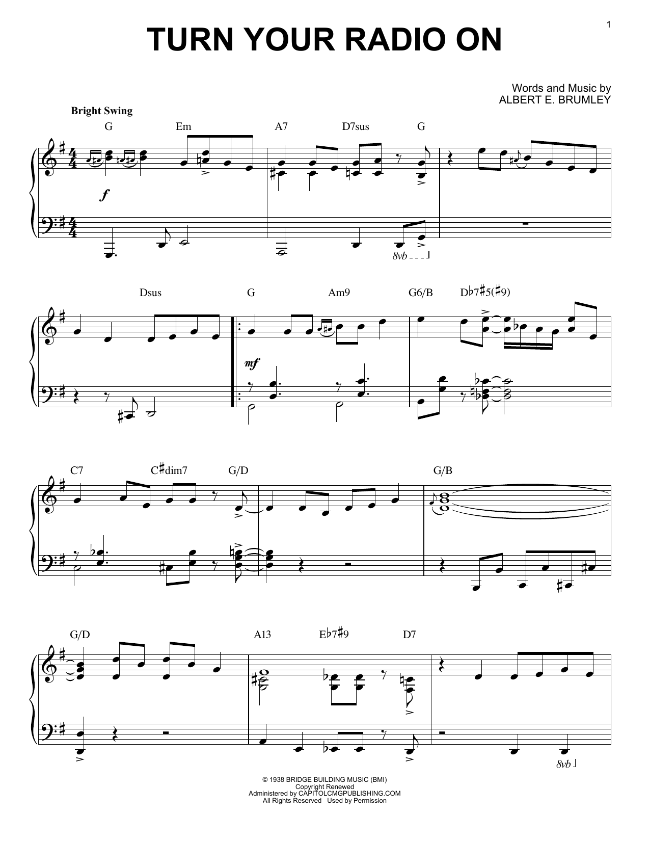 Albert E. Brumley Turn Your Radio On [Jazz version] (arr. Brent Edstrom) sheet music notes and chords. Download Printable PDF.