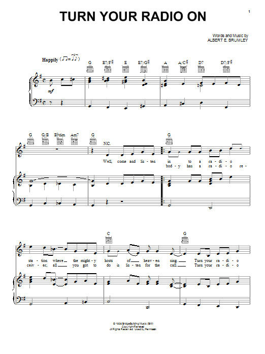 Albert E. Brumley Turn Your Radio On sheet music notes and chords. Download Printable PDF.