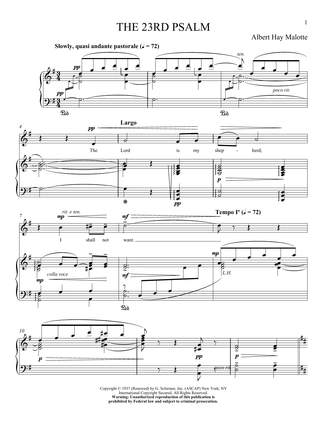 Learn to play Albert H. Malotte The 23rd Psalm sheet music for Piano & Vocal in minutes. Price: 7.8900$ Albert H. Malotte The 23rd Psalm sheet music notes and chords arranged for Piano & Vocal