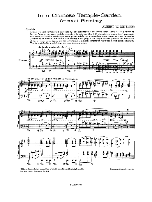 Learn to play Albert Ketelbey In A Chinese Temple-Garden (Oriental Phantasy) sheet music for Piano Solo in minutes. Price: 7.8900$ Albert Ketelbey In A Chinese Temple-Garden (Oriental Phantasy) sheet music notes and chords arranged for Piano Solo