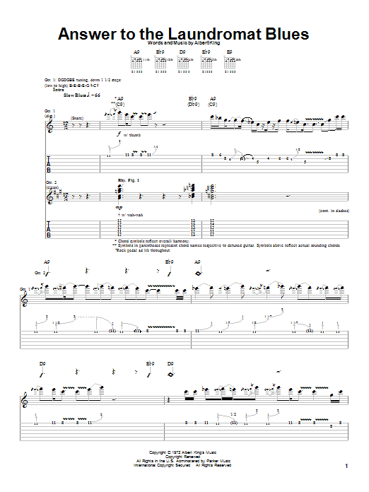Learn to play Albert King Answer To The Laundromat Blues sheet music for Guitar Tab in minutes. Price: 7.8900$ Albert King Answer To The Laundromat Blues sheet music notes and chords arranged for Guitar Tab