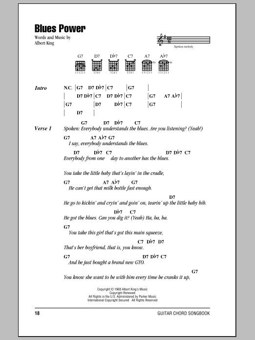 Albert King Blues Power sheet music notes and chords. Download Printable PDF.