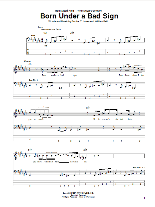 Albert King Born Under A Bad Sign sheet music notes and chords. Download Printable PDF.