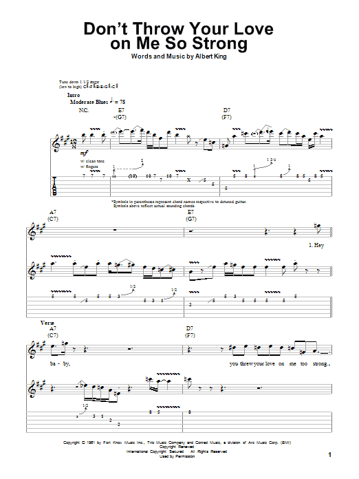 Albert King Don't Throw Your Love On Me So Strong sheet music notes and chords. Download Printable PDF.