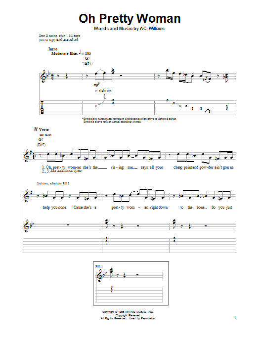 Albert King Oh Pretty Woman sheet music notes and chords. Download Printable PDF.