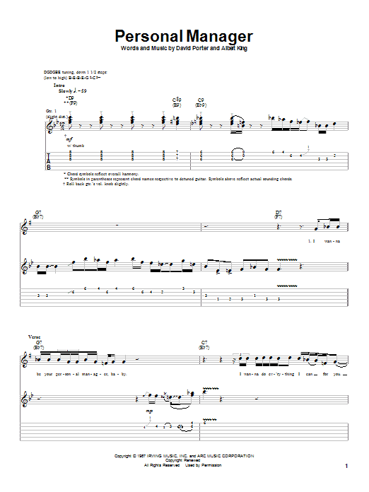 Learn to play Albert King Personal Manager sheet music for Guitar Tab in minutes. Price: 7.8900$ Albert King Personal Manager sheet music notes and chords arranged for Guitar Tab