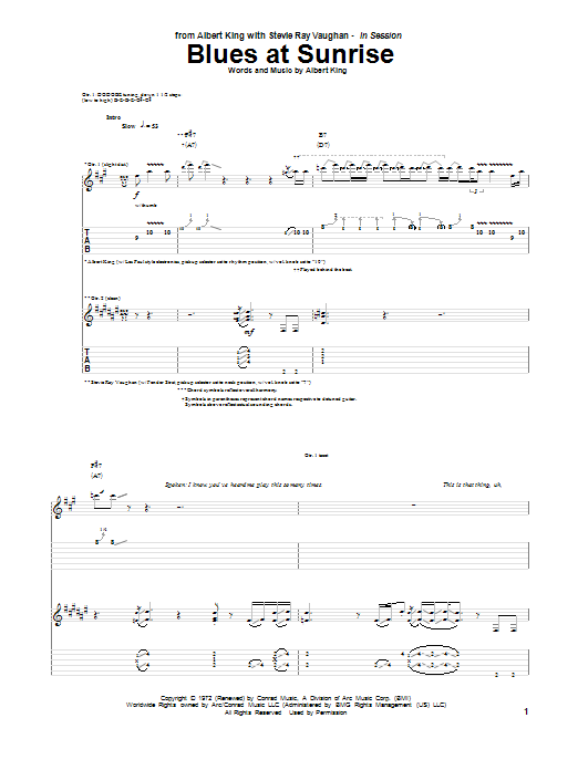 Albert King & Stevie Ray Vaughan Blues At Sunrise sheet music notes and chords. Download Printable PDF.