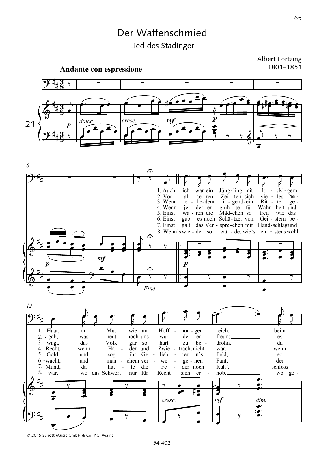 Albert Lortzing Auch ich war ein Jüngling mit lockigem Haar sheet music notes and chords. Download Printable PDF.