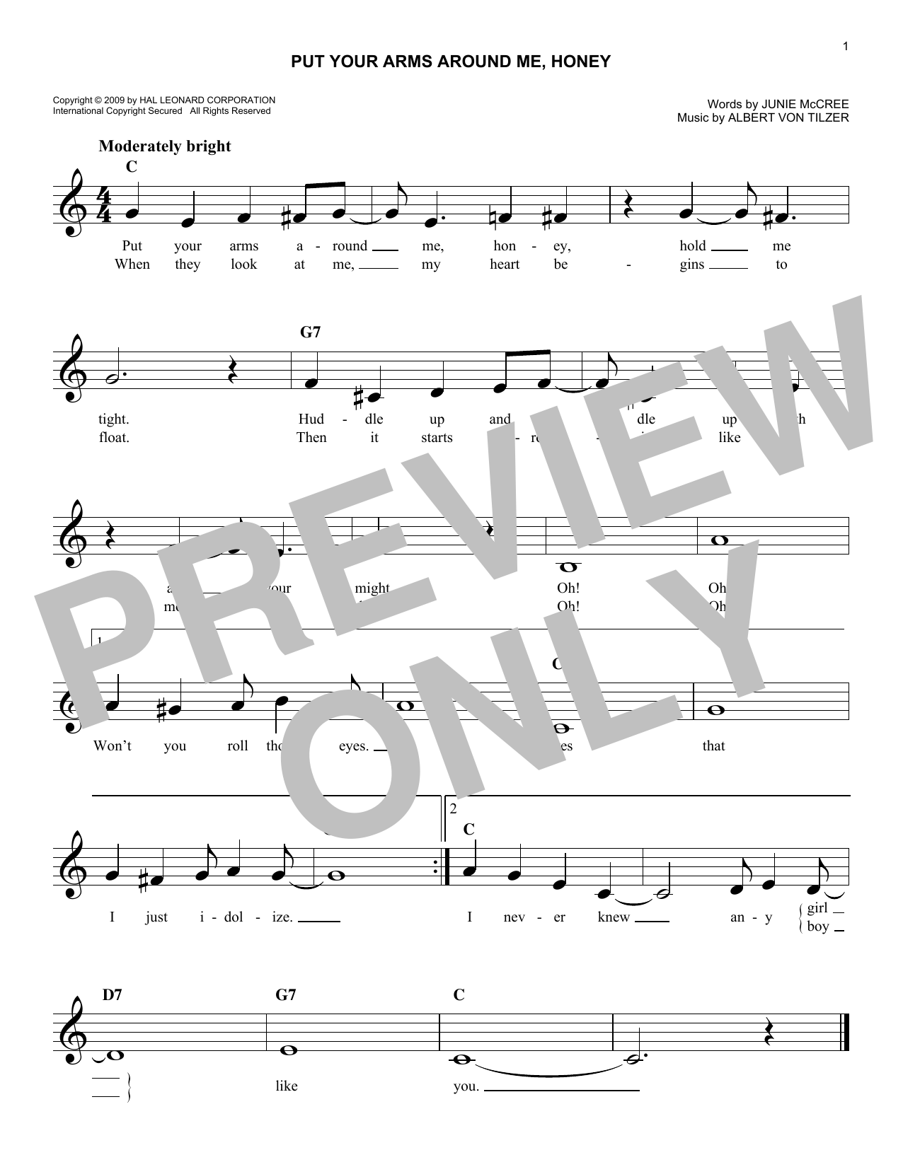 Albert von Tilzer Put Your Arms Around Me, Honey sheet music notes and chords. Download Printable PDF.