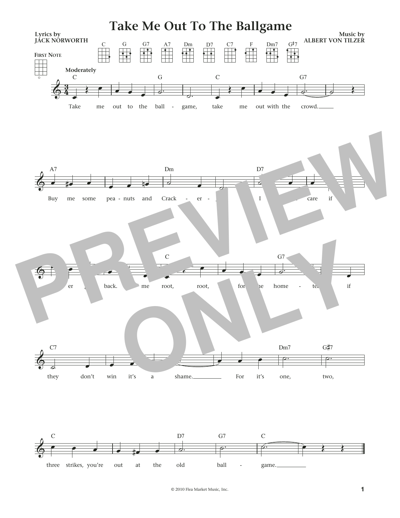 Learn to play Albert von Tilzer Take Me Out To The Ball Game (from The Daily Ukulele) (arr. Liz and Jim Beloff) sheet music for Ukulele in minutes. Price: 5.9900$ Albert von Tilzer Take Me Out To The Ball Game (from The Daily Ukulele) (arr. Liz and Jim Beloff) sheet music notes and chords arranged for Ukulele