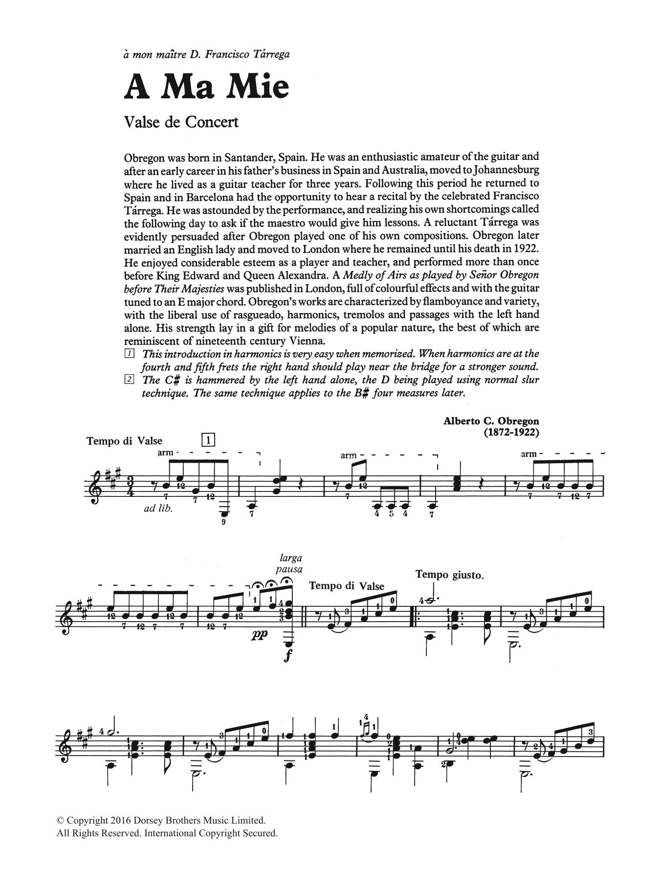 Alberto C. Obregon A Ma Mie sheet music notes and chords. Download Printable PDF.