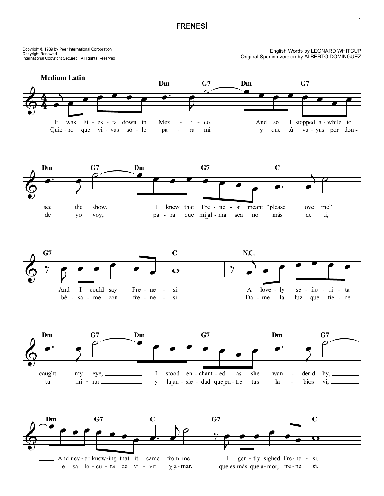 Alberto Dominguez Frenesi sheet music notes and chords. Download Printable PDF.