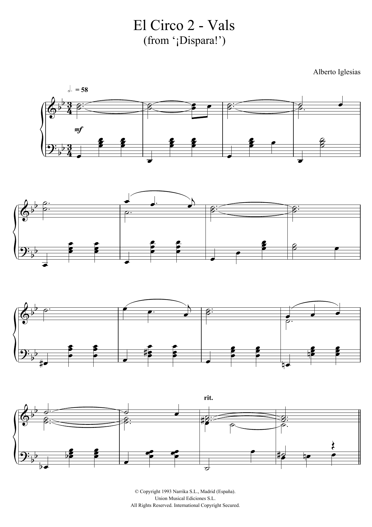 Learn to play Alberto Iglesias El Circo 2 - Vals (from Alberto Iglesias El Circo 2 - Vals (from