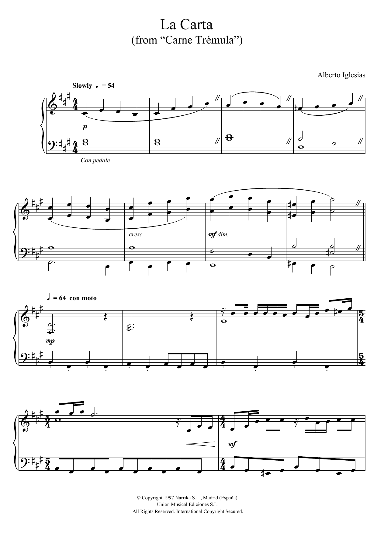 Learn to play Alberto Iglesias La Carta (from Alberto Iglesias La Carta (from