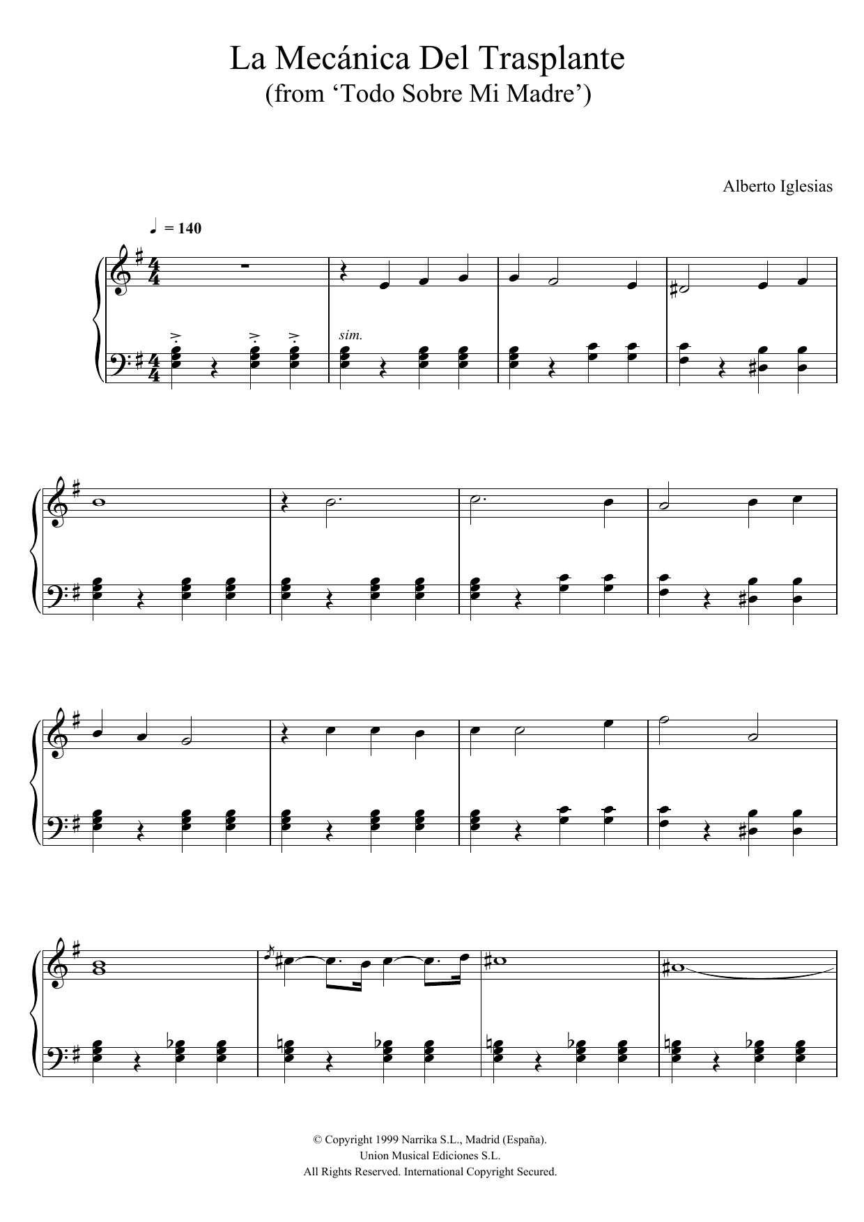 Learn to play Alberto Iglesias La Mecánica Del Transplante (from Alberto Iglesias La Mecánica Del Transplante (from
