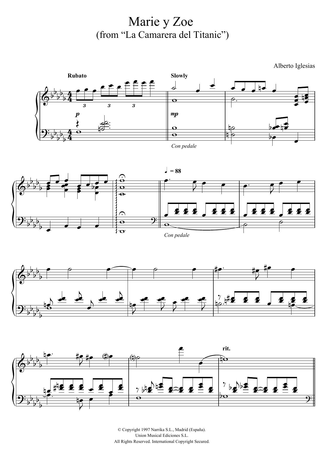 Learn to play Alberto Iglesias Marie y Zoe (from Alberto Iglesias Marie y Zoe (from
