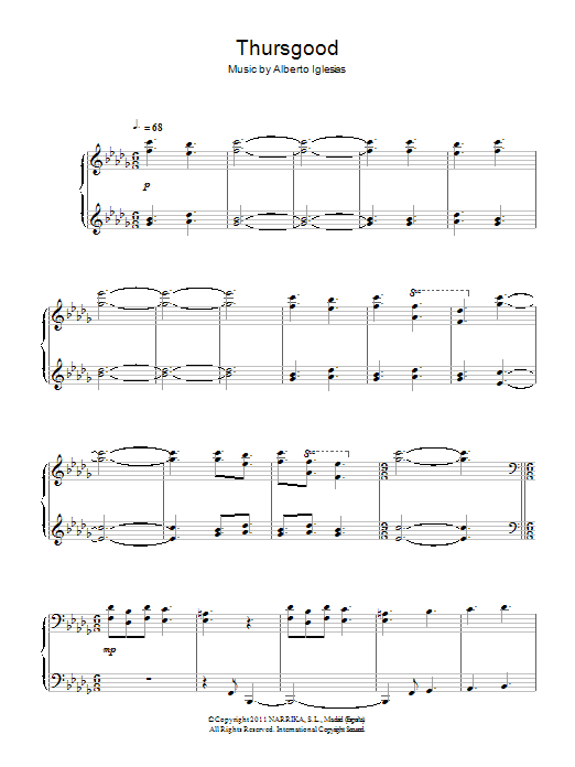 Alberto Iglesias Thursgood sheet music notes and chords arranged for Piano Solo