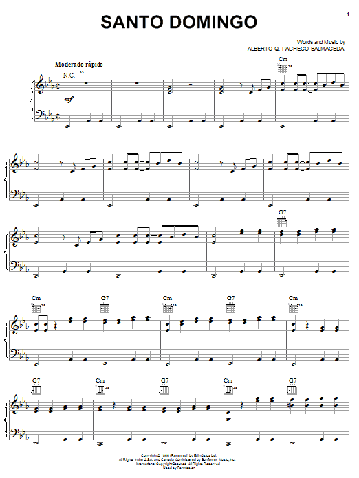 Alberto Q. Pacheco Balmaceda Santo Domingo sheet music notes and chords arranged for Piano, Vocal & Guitar Chords (Right-Hand Melody)