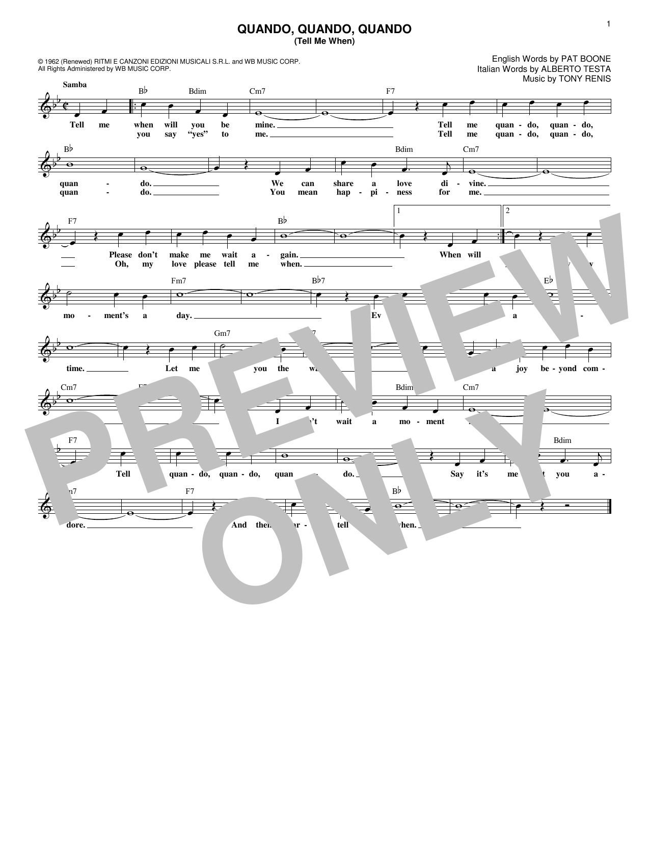 Alberto Testa Quando, Quando, Quando (Tell Me When) sheet music notes and chords. Download Printable PDF.