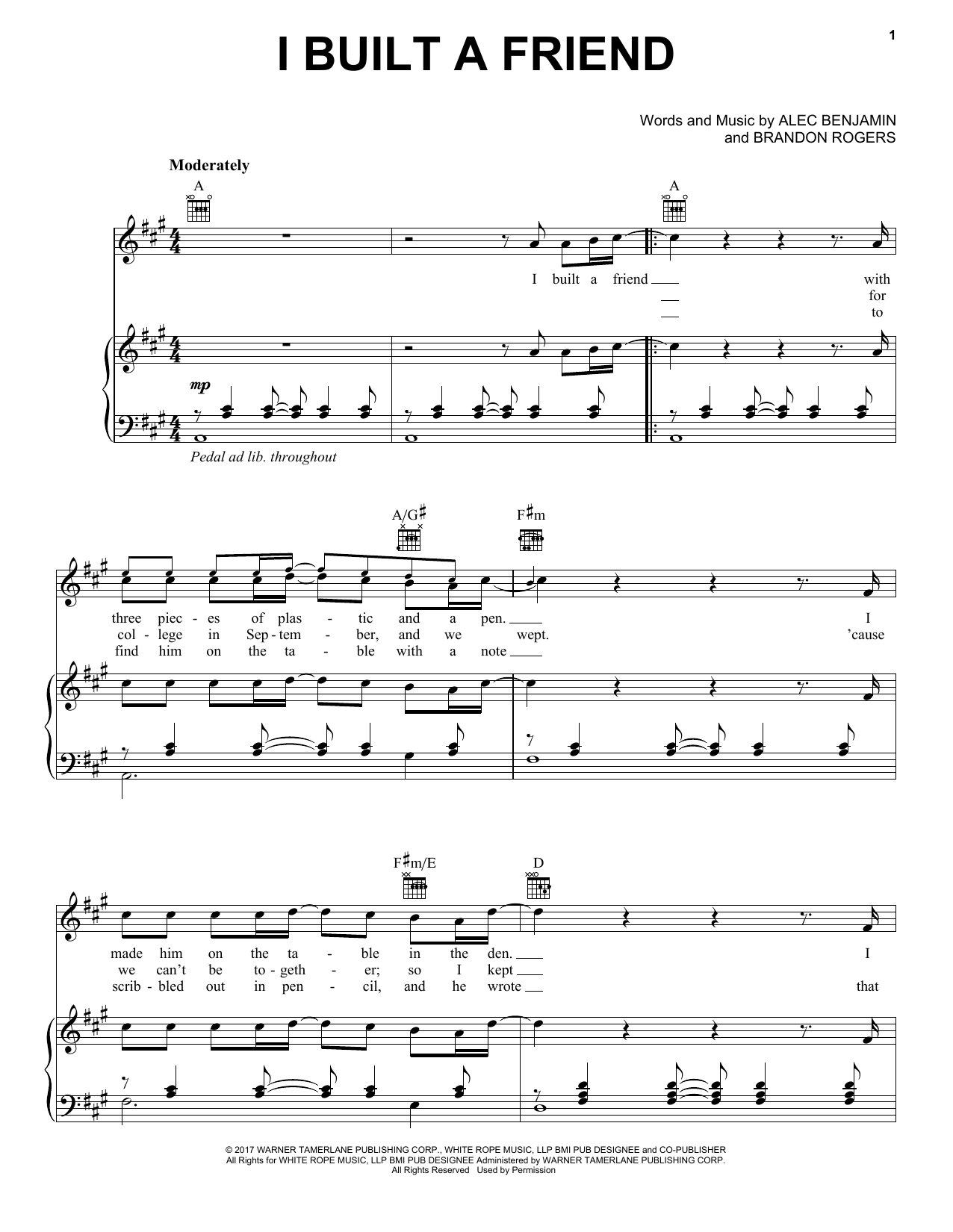 Alec Benjamin I Built A Friend sheet music notes and chords. Download Printable PDF.