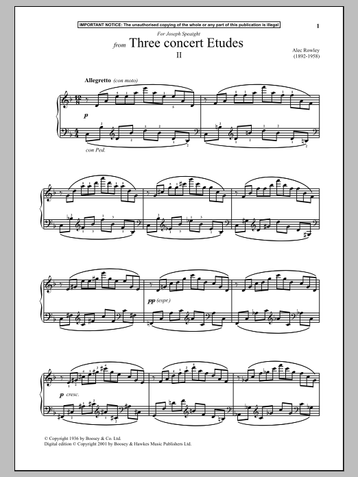 Learn to play Alec Rowley Three Concert Etudes, II. sheet music for Piano Solo in minutes. Price: 7.8900$ Alec Rowley Three Concert Etudes, II. sheet music notes and chords arranged for Piano Solo
