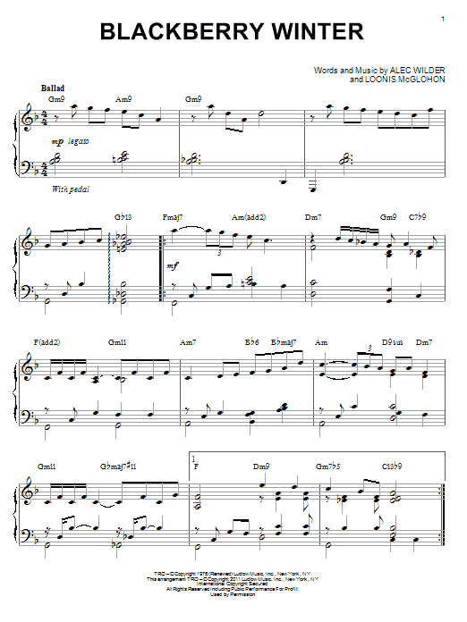 Alec Wilder Blackberry Winter (arr. Brent Edstrom) sheet music notes and chords arranged for Piano Solo