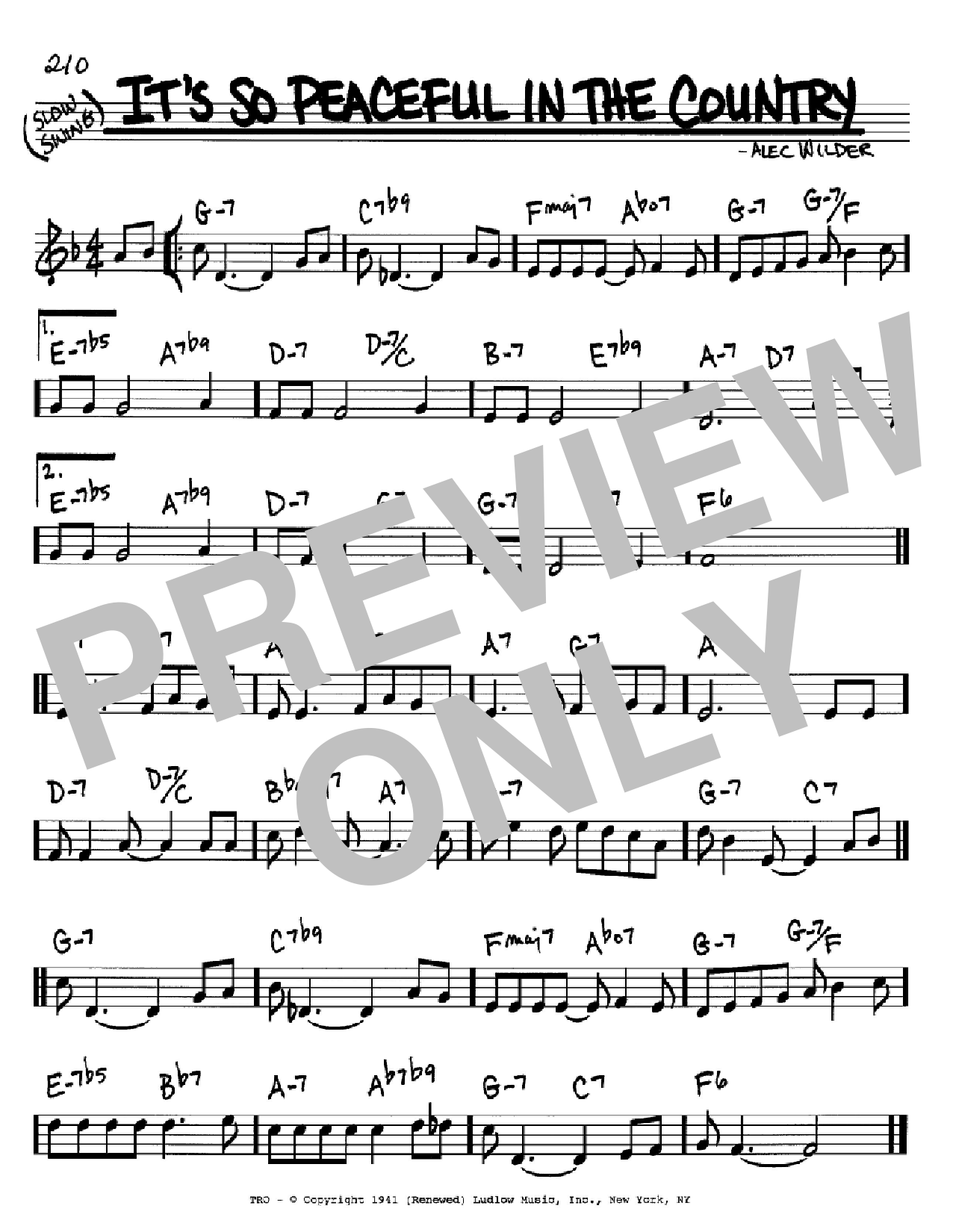 Alec Wilder It's So Peaceful In The Country sheet music notes and chords arranged for Real Book – Melody, Lyrics & Chords