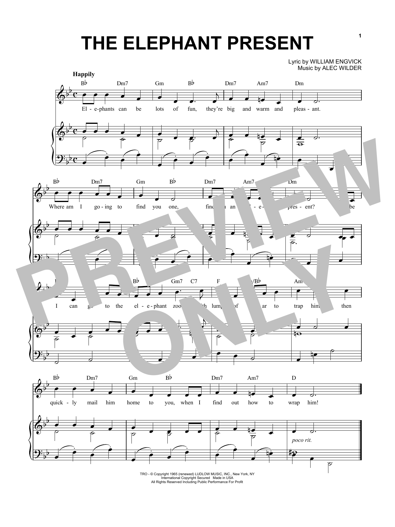 Learn to play Alec Wilder The Elephant Present sheet music for Piano & Vocal in minutes. Price: 7.8900$ Alec Wilder The Elephant Present sheet music notes and chords arranged for Piano & Vocal