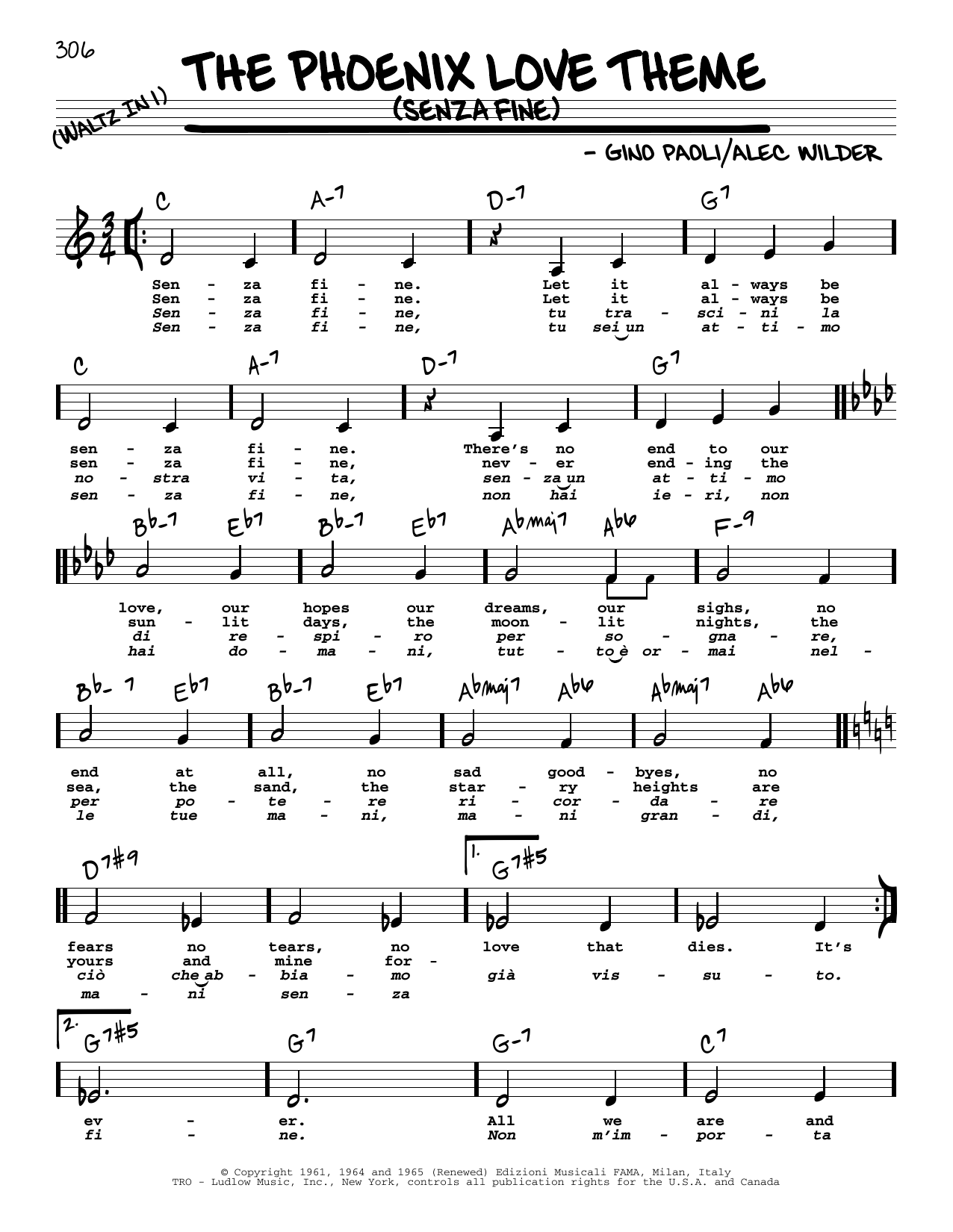 Learn to play Alec Wilder The Phoenix Love Theme (Senza Fine) (Low Voice) sheet music for Real Book – Melody, Lyrics & Chords in minutes. Price: 5.9900$ Alec Wilder The Phoenix Love Theme (Senza Fine) (Low Voice) sheet music notes and chords arranged for Real Book – Melody, Lyrics & Chords
