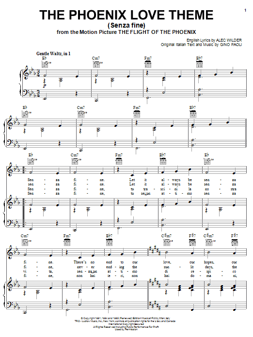 Alec Wilder The Phoenix Love Theme (Senza Fine) sheet music notes and chords. Download Printable PDF.