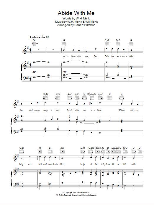 Aled Jones Abide With Me sheet music notes and chords arranged for Piano, Vocal & Guitar Chords