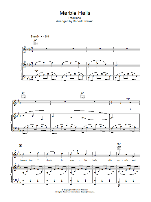 Aled Jones Marble Halls sheet music notes and chords arranged for Piano, Vocal & Guitar Chords