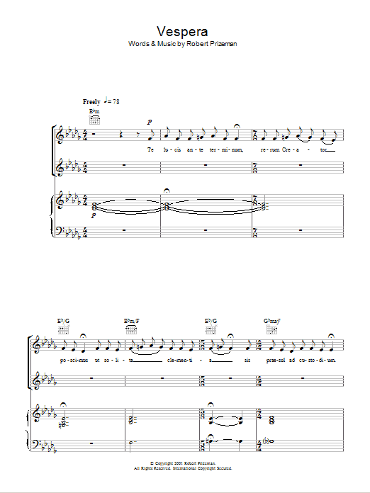 Aled Jones Vespera sheet music notes and chords arranged for Piano, Vocal & Guitar Chords