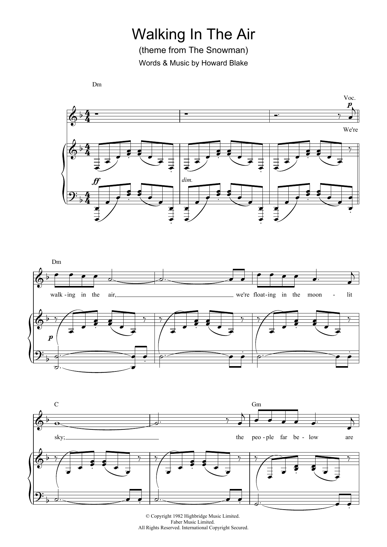 Howard Blake Walking In The Air (theme from The Snowman) sheet music notes and chords. Download Printable PDF.