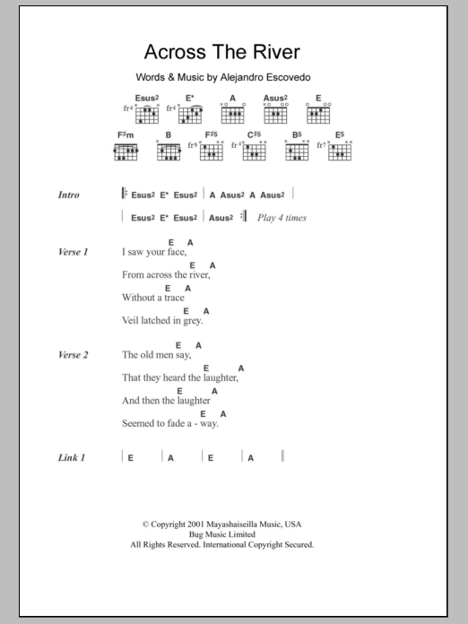 Alejandro Escovedo Across The River sheet music notes and chords. Download Printable PDF.