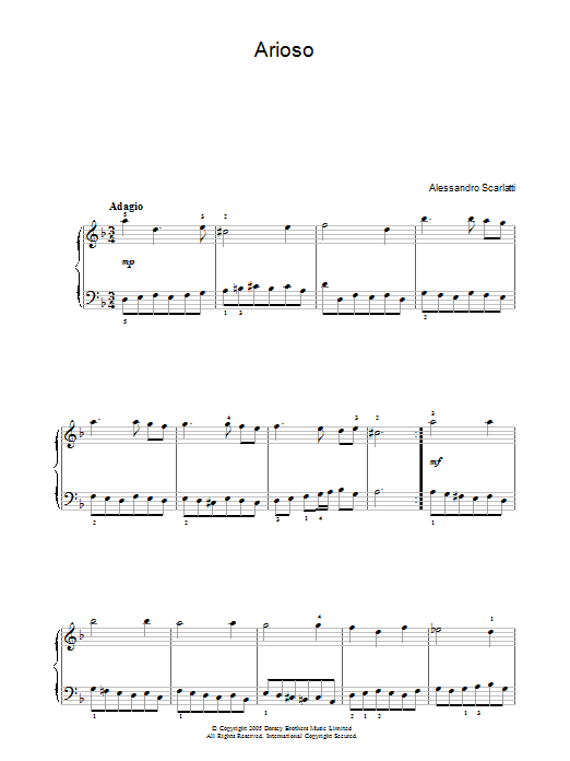 Alessandro Scarlatti Arioso sheet music notes and chords. Download Printable PDF.