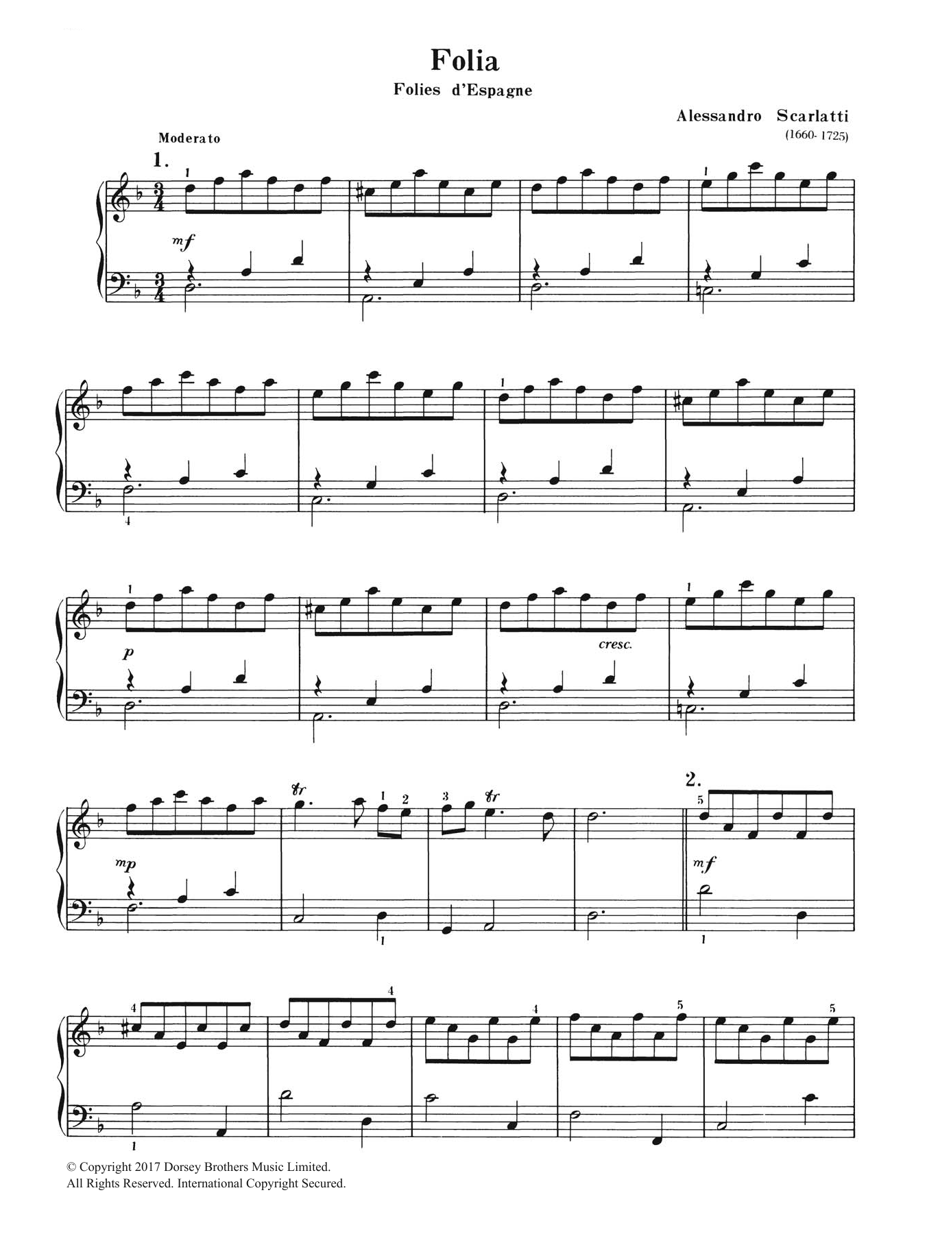 Learn to play Alessandro Scarlatti Folia sheet music for Piano Solo in minutes. Price: 7.8900$ Alessandro Scarlatti Folia sheet music notes and chords arranged for Piano Solo