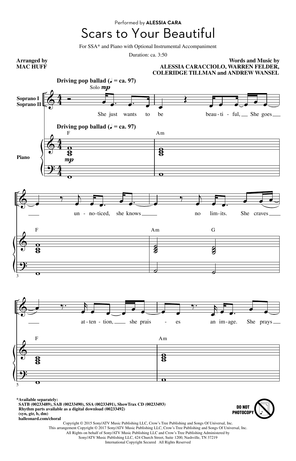 Alessia Cara Scars To Your Beautiful (arr. Mac Huff) sheet music notes and chords. Download Printable PDF.