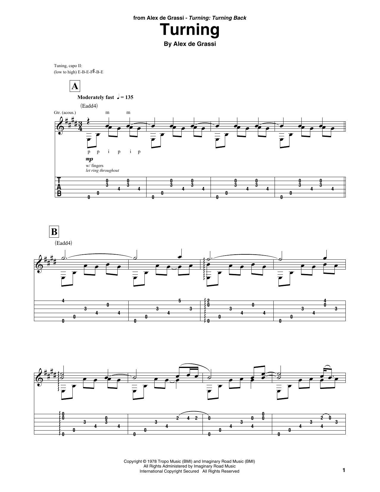 Alex de Grassi Turning sheet music notes and chords. Download Printable PDF.