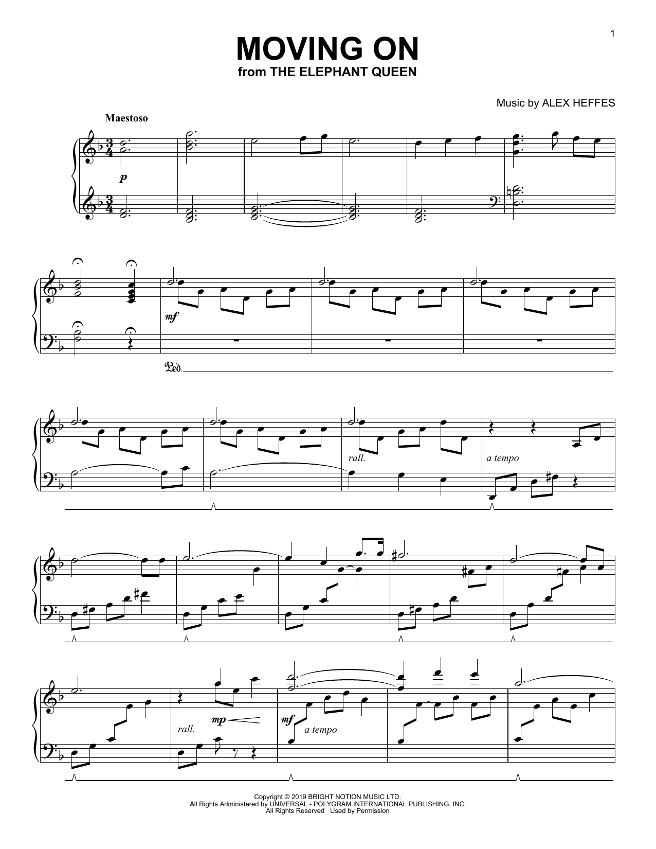 Alex Heffes Moving On (from The Elephant Queen) sheet music notes and chords. Download Printable PDF.