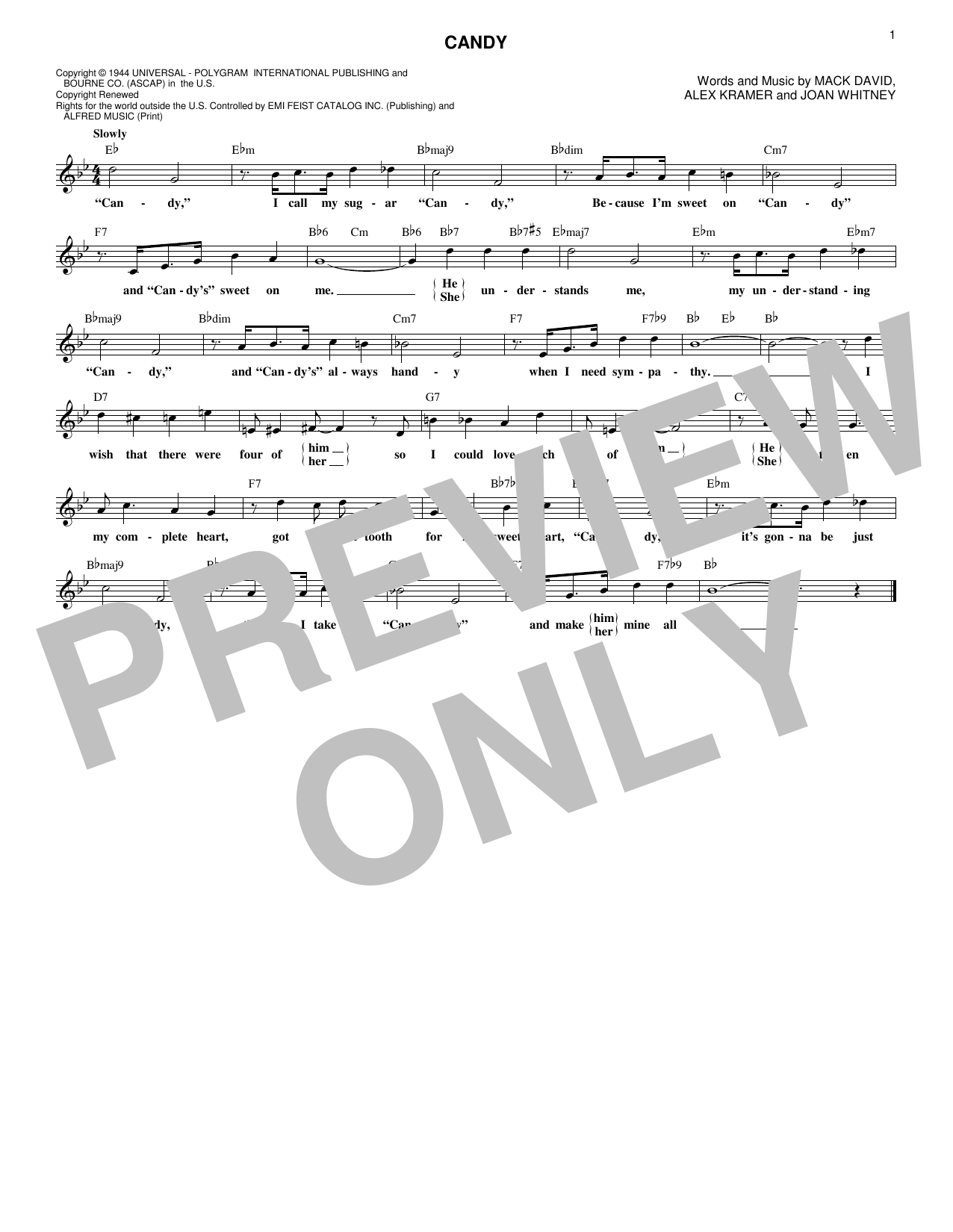 Alex Kramer Candy sheet music notes and chords arranged for Lead Sheet / Fake Book